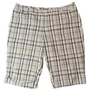 Avenue Stretch Perfect Plaid Bermuda Shorts Size 18 in Tan/Brown/Cream